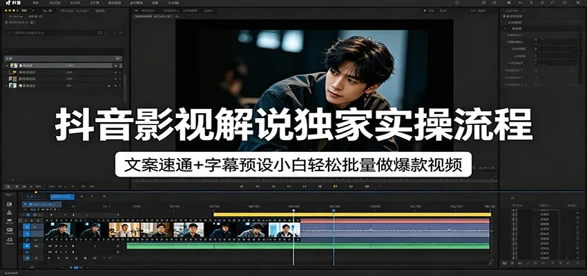 抖音影视解说独家实操流程，文案速通+字幕预设小白轻松批量做爆款视频_摸鱼资源网
