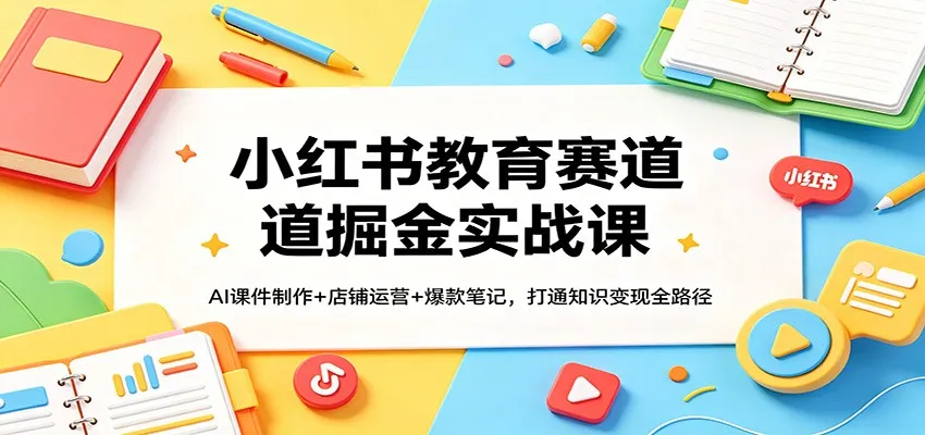 小红书教育赛道掘金实战课：AI课件制作+店铺运营+爆款笔记，打通知识变现全路径_摸鱼资源网