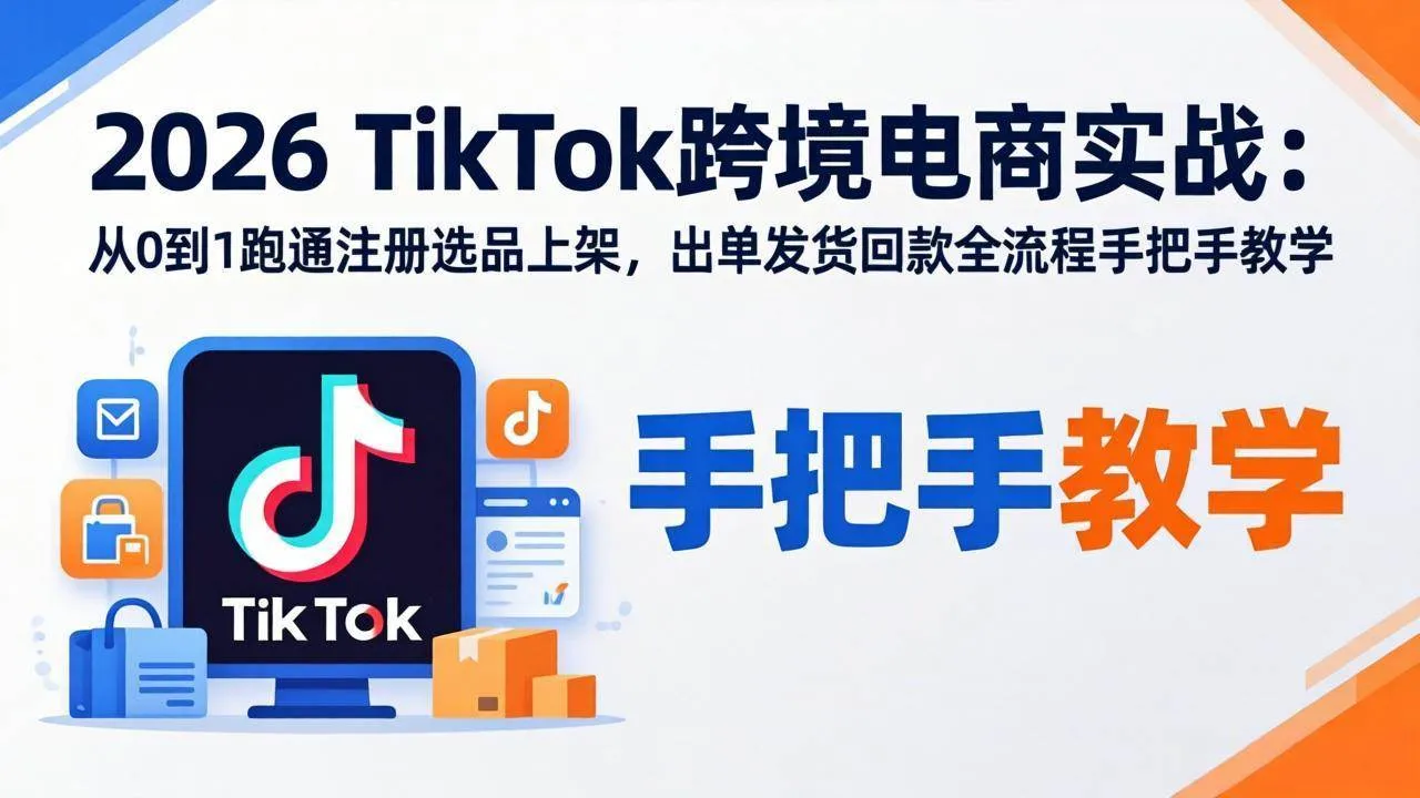 （17850期）2026TikTok跨境电商实战：从0到1跑通注册选品上架，出单发货回款全流程手把手教学_摸鱼资源网