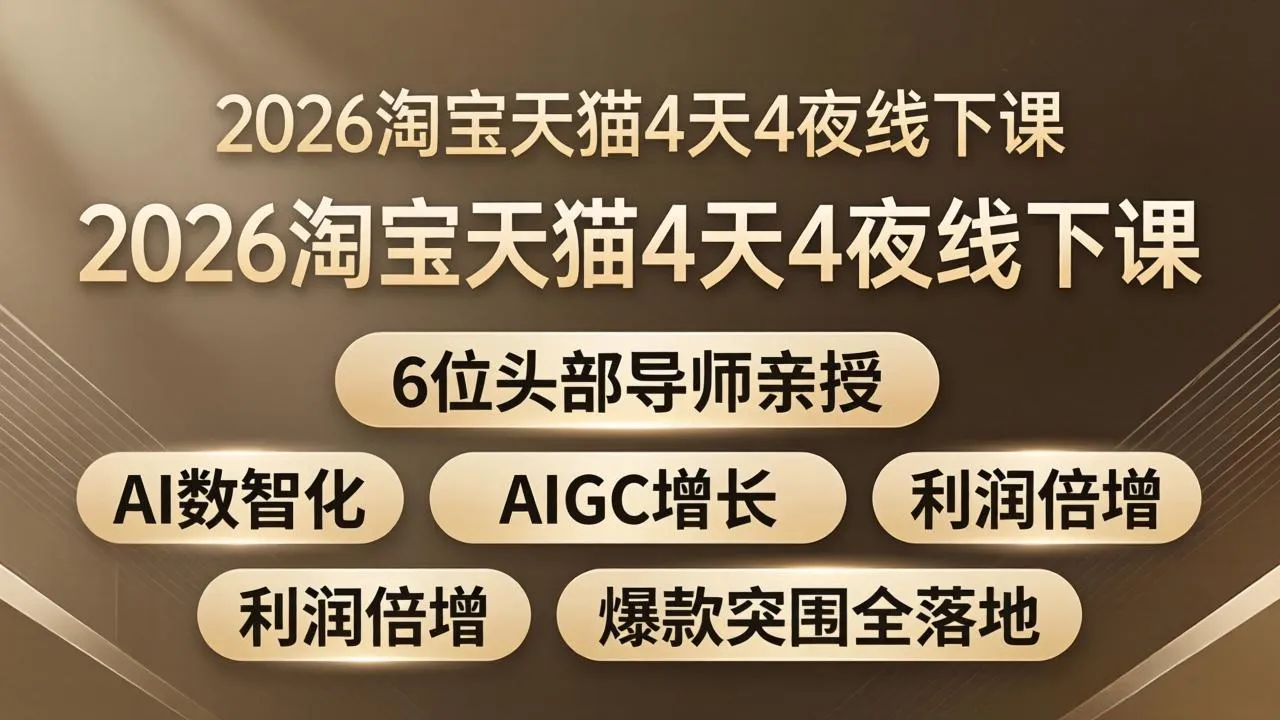 2026淘宝天猫4天4夜线下课：6位头部导师亲授，AI数智化+AIGC增长+利润倍增+爆款突围全落地_摸鱼资源网