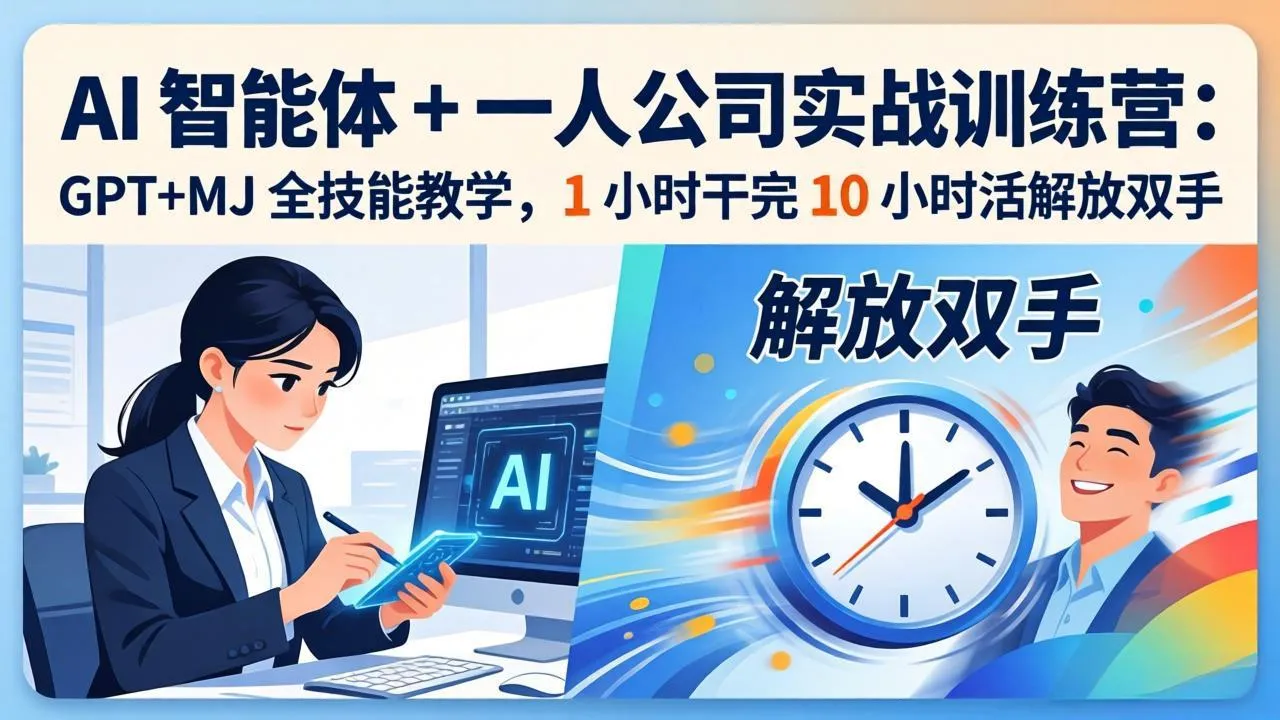 AI 智能体 + 一人公司实战训练营：GPT+MJ 全技能教学，1 小时干完 10 小时活解放双手_摸鱼资源网