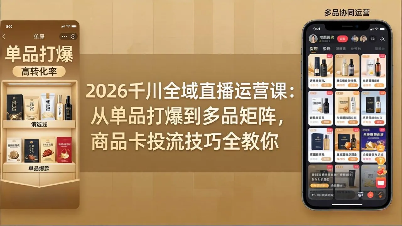 2026千川全域直播运营课：从单品打爆到多品矩阵，商品卡投流技巧全教你_摸鱼资源网