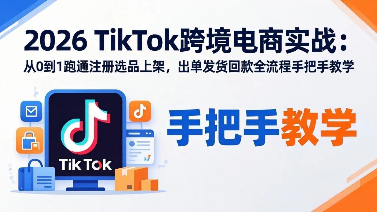 2026TikTok跨境电商实战-更新：从0到1跑通注册选品上架，出单发货回款全流程手把手教学_摸鱼资源网