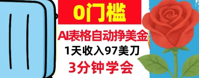 AI表格自动挣美刀，1天收97刀，3分钟学会，0门槛，真正的被动收入_摸鱼资源网