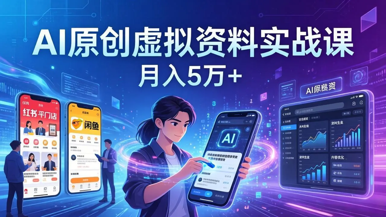 AI原创虚拟资料实战课：2026新机会，小红书闲鱼开店，普通人用AI轻松变现，月入5万+_摸鱼资源网