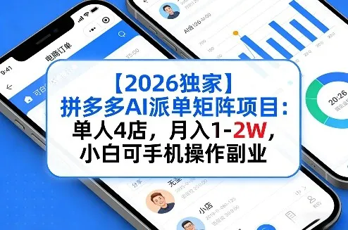 【2026独家】拼多多AI派单矩阵项目：单人4店，月入1-2W，小白可手机操作副业_摸鱼资源网