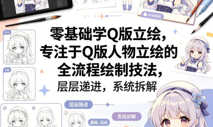 零基础学Q版立绘，专注于Q版人物立绘的全流程绘制技法，层层递进，系统拆解_摸鱼资源网