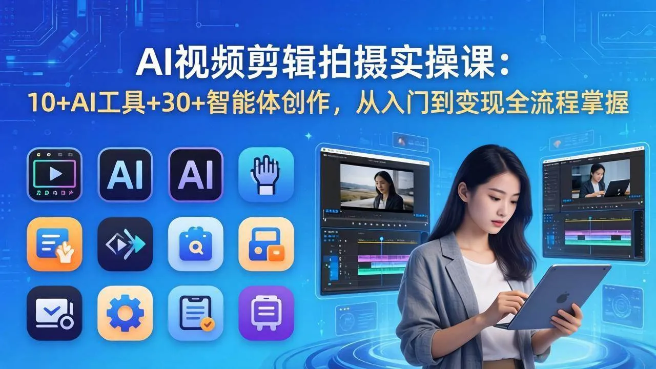 （17818期）AI 视频剪辑拍摄实操课：10+AI工具+30+智能体创作，从入门到变现全流程掌握_摸鱼资源网