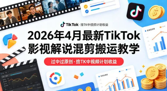 26年4月最新TikTok影视解说混剪搬运教学，过中过原创，撸TK中视频计划收益_摸鱼资源网
