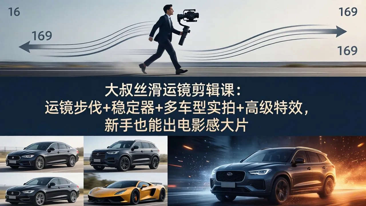 大叔丝滑运镜剪辑课：运镜步伐+稳定器+多车型实拍+高级特效，新手也能出电影感大片_摸鱼资源网