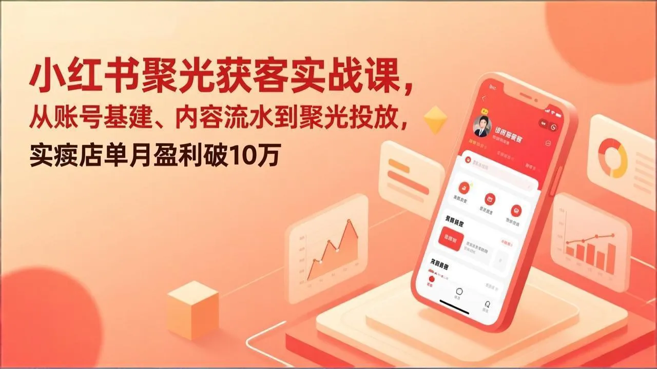 小红书聚光获客实战课，从账号基建、内容流水到聚光投放，实体店单月盈利破10万-摸鱼资源网