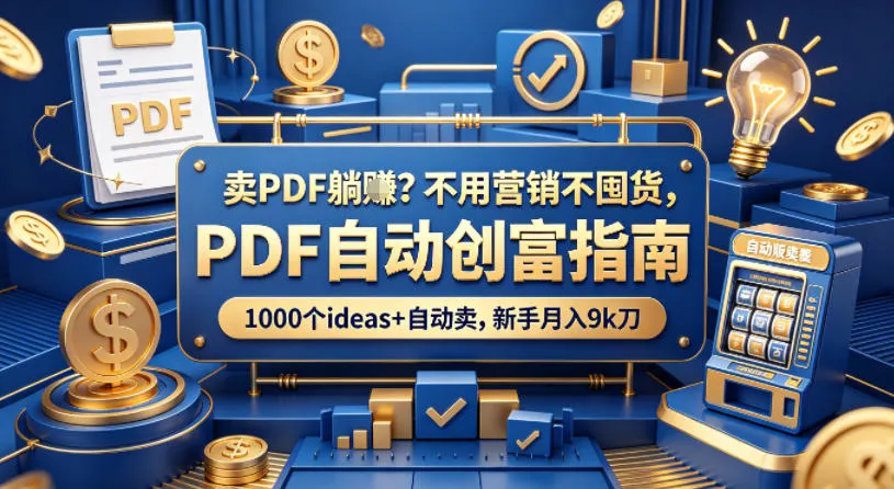 卖PDF躺賺？不用营销不囤货，PDF自动创富指南，1000个ideas+自动卖，新手月入9k刀【原创双语字幕】_摸鱼资源网
