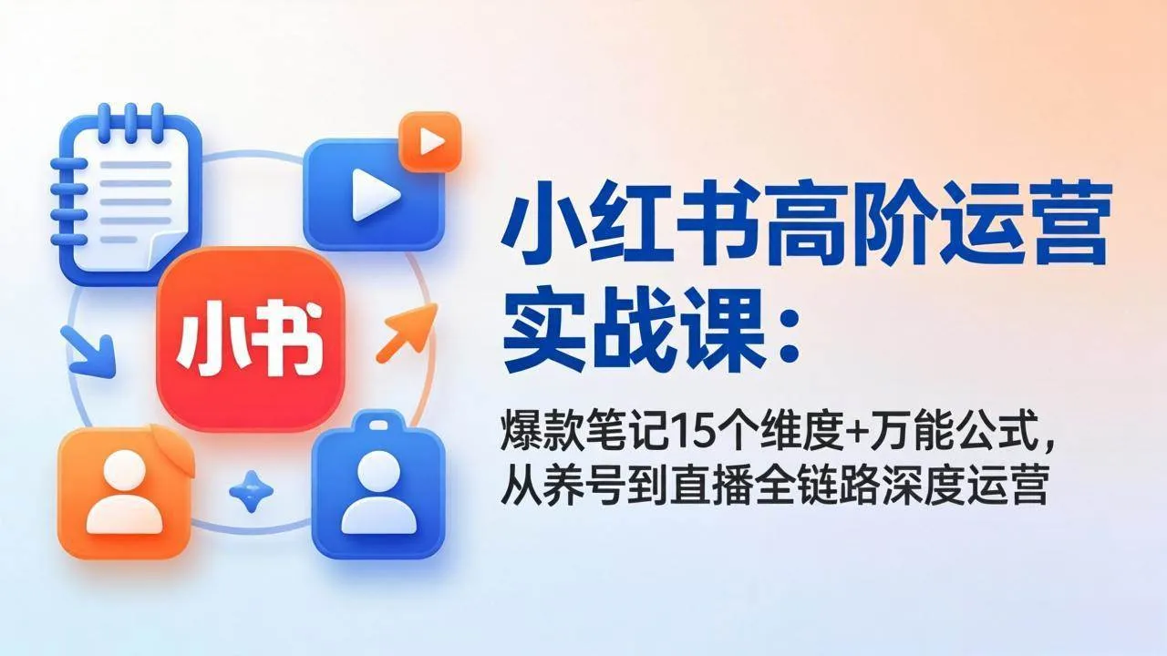 （17844期）小红书高阶运营实战课：爆款笔记15个维度+万能公式，从养号到直播全链路深度运营_摸鱼资源网
