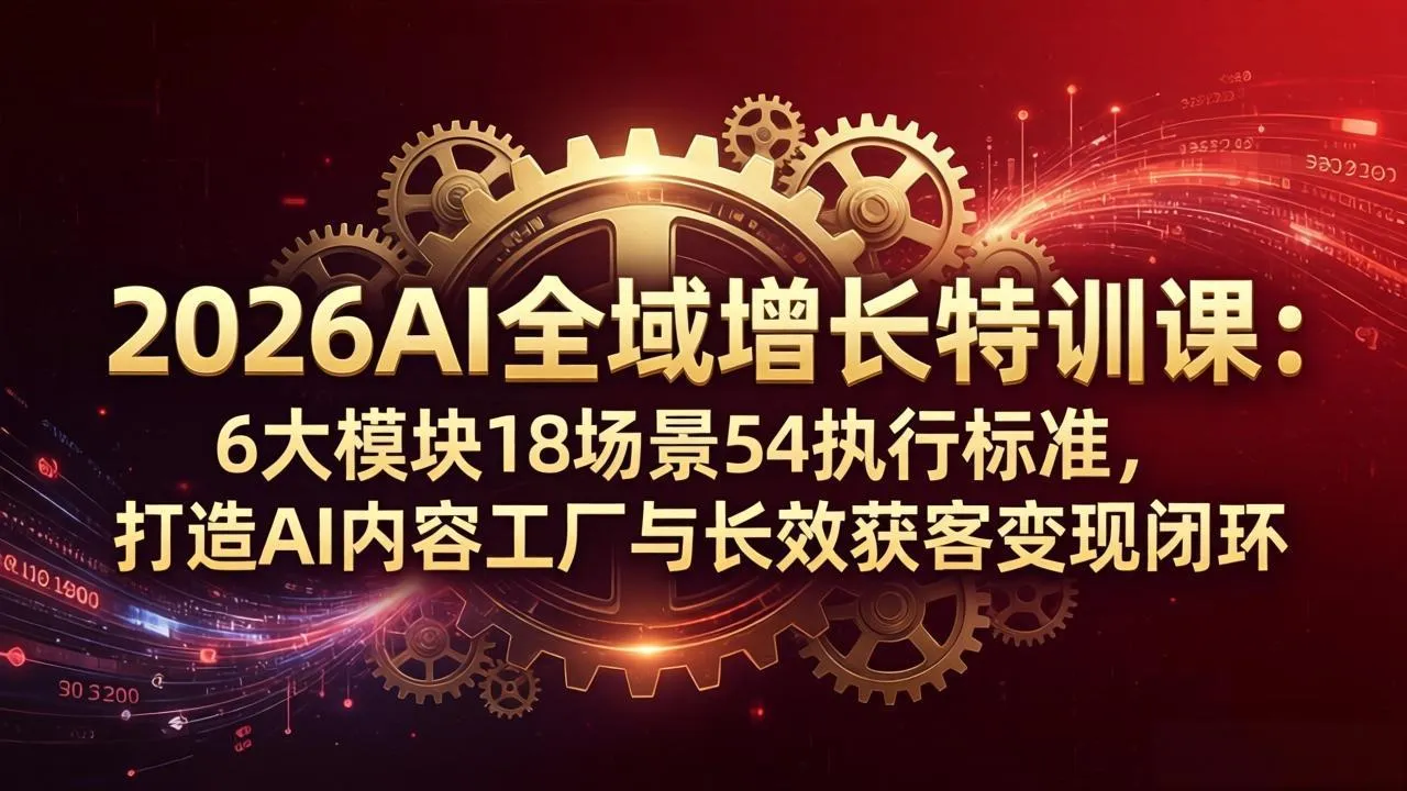 2026AI全域增长特训课：6大模块18场景54执行标准，打造AI内容工厂与长效获客变现闭环_摸鱼资源网