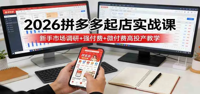 2026拼多多起店实战课：新手市场调研+强付费+微付费高投产教学_摸鱼资源网