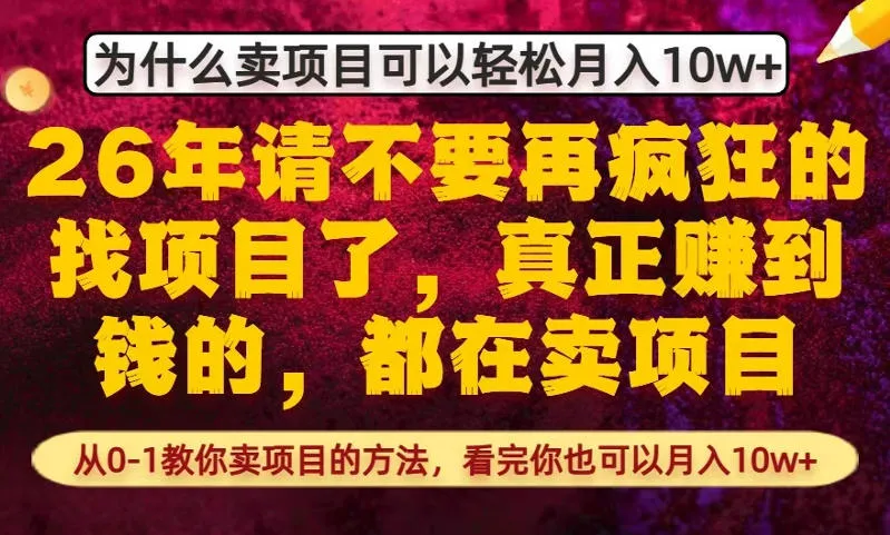 为什么真正賺到钱的都在卖项目，从0-1教你卖项目的方法，看完你也可以月入10w+【揭秘】_摸鱼资源网