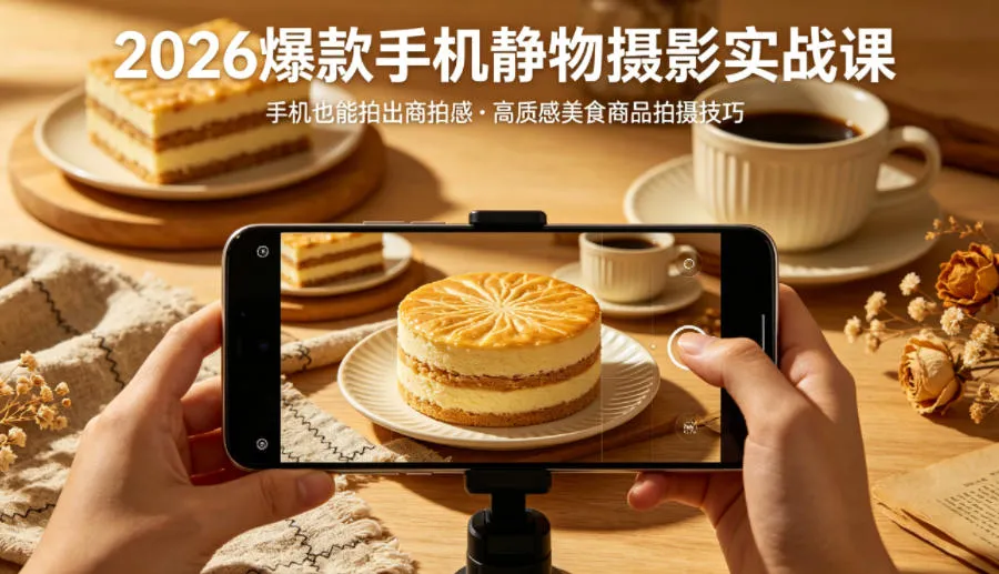 2026爆款手机静物摄影实战课，手机也能拍出商拍感，学会拍出高质感美食商品_摸鱼资源网