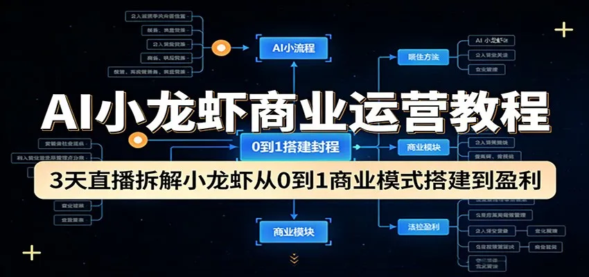 AI小龙虾商业运营教程：3天直播拆解小龙虾从0到1商业模式搭建到盈利_摸鱼资源网