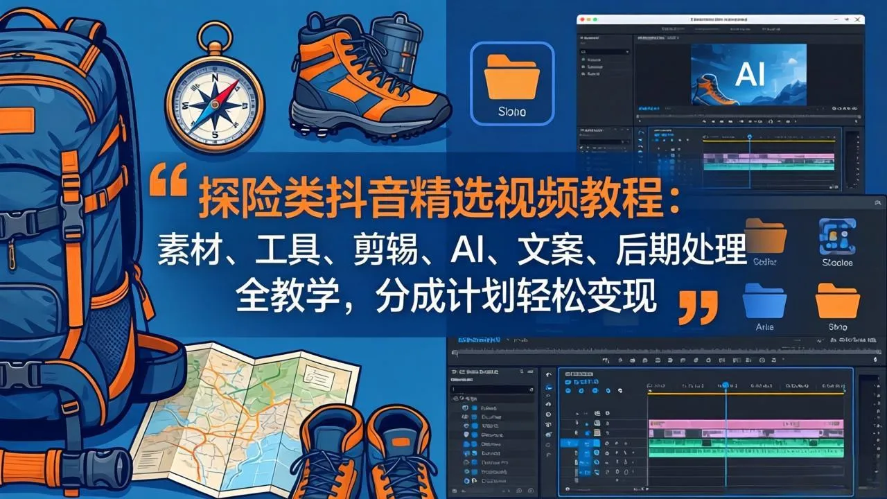 探险类抖音精选视频教程：素材、工具、剪辑、AI、文案、后期处理全教学，分成计划轻松变现_摸鱼资源网