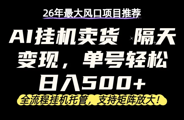 26年最新AI挂机卖货，隔天出收益，单账号轻松日入500+_摸鱼资源网