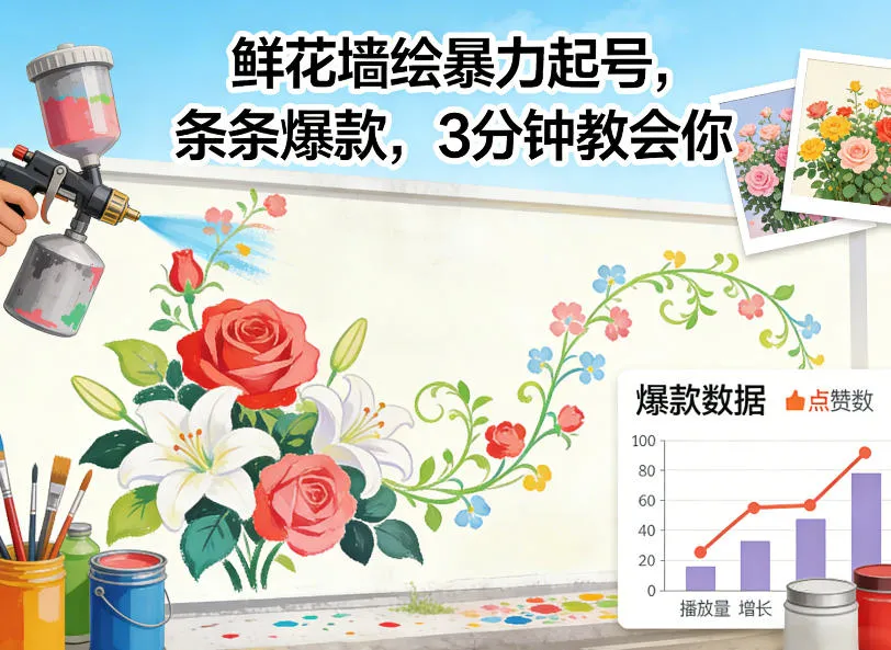 鲜花墙绘暴力起号，条条爆款，3分钟教会你_摸鱼资源网