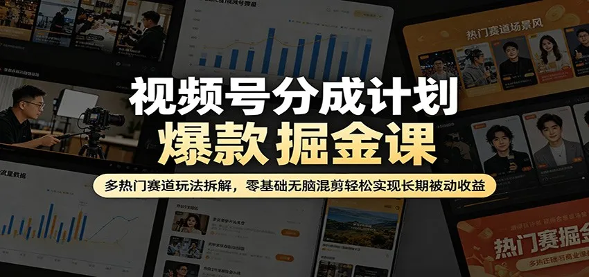 视频号分成计划爆款掘金课：多热门赛道玩法拆解，零基础无脑混剪轻松实现长期被动收益_摸鱼资源网