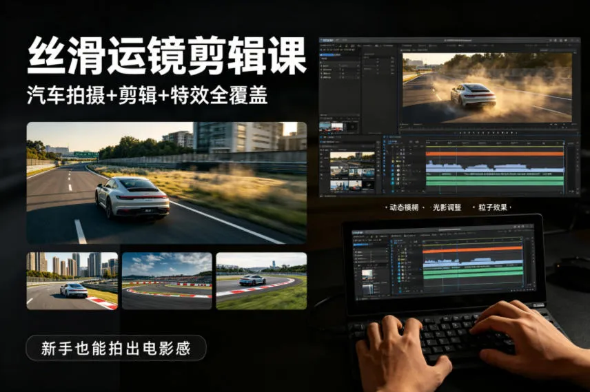 大叔丝滑运镜剪辑课，汽车拍摄+剪辑+特效全覆盖，新手也能拍出电影感_摸鱼资源网