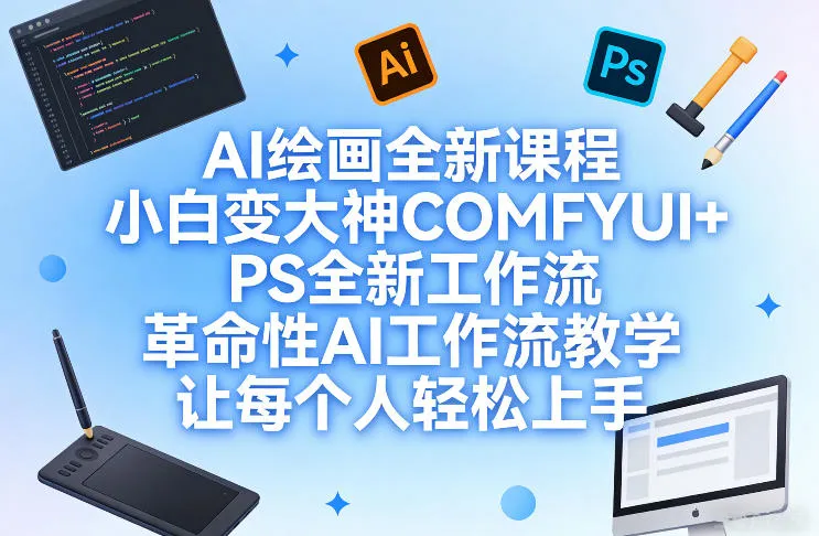 AI绘画全新课程，小白变大神COMFYUI+PS全新工作流，革命性AI工作流教学，让每个人轻松上手_摸鱼资源网