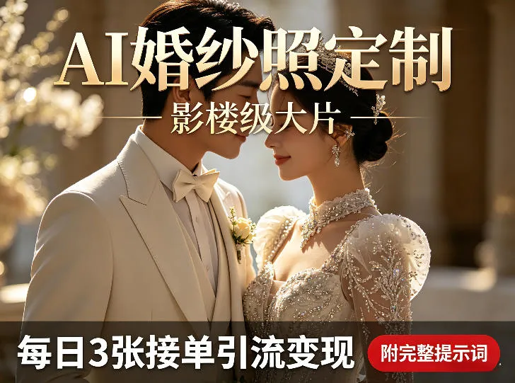 AI婚纱照定制影楼级大片，每日3张接单引流变现，轻松实现副业增收（附完整提示词）_摸鱼资源网