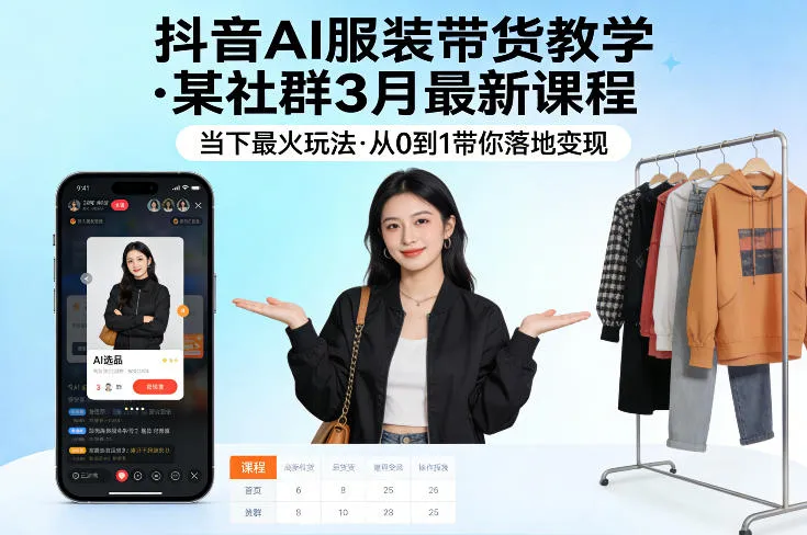 抖音AI服装带货教学，某社群3月最新课程，当下最火玩法，从0到1带你落地变现_摸鱼资源网
