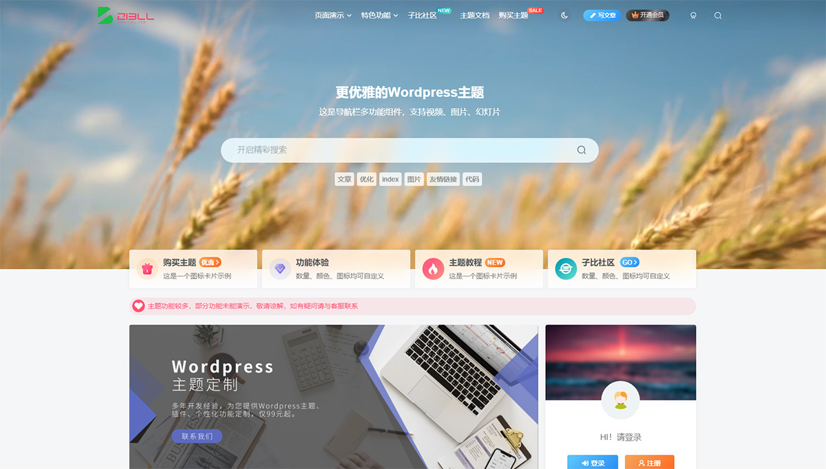 子比主题v7.1 WordPress主题：2023年最新版免费下载与完整安装教程_摸鱼资源网