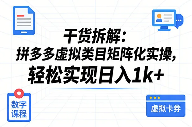 干货拆解：拼多多虚拟类目矩阵化实操，轻松实现日入1k+_摸鱼资源网