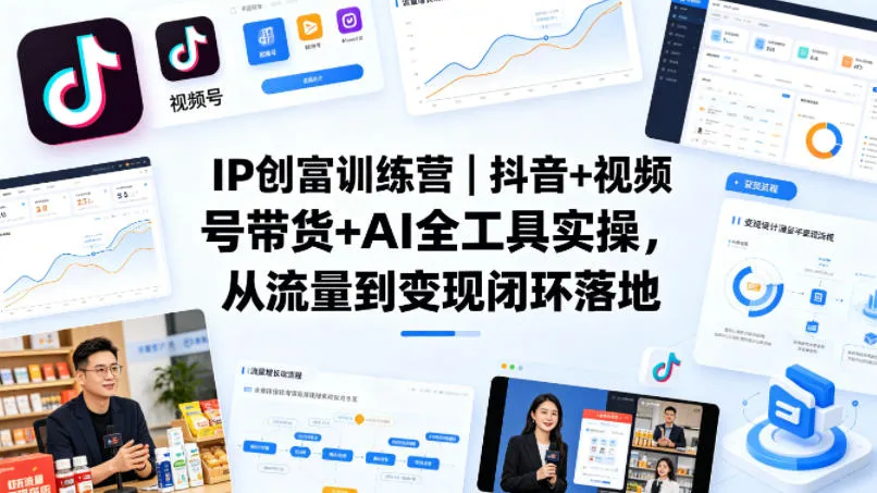 IP创富训练营｜抖音+视频号带货+AI全工具实操，从流量到变现闭环落地_摸鱼资源网