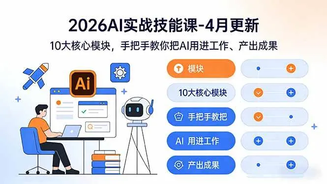 （17941期）2026AI实战技能课-4月更新：10大核心模块，手把手教你把AI用进工作、产出成果_摸鱼资源网