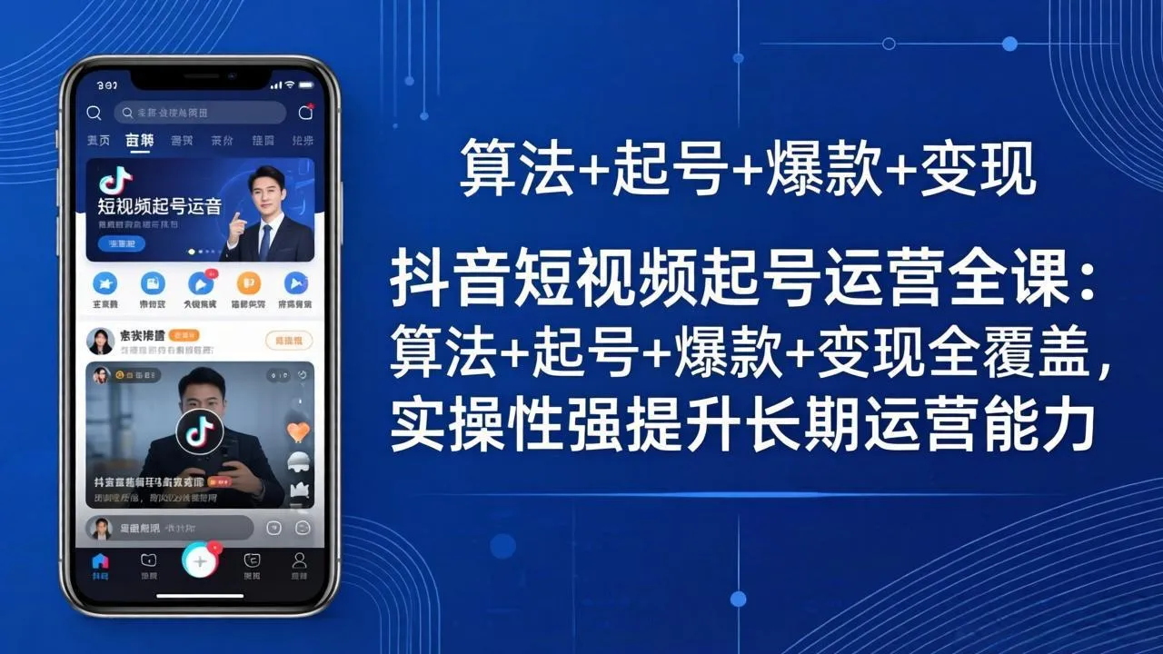 抖音短视频起号运营全课：算法+起号+爆款+变现全覆盖，实操性强提升长期运营能力_摸鱼资源网