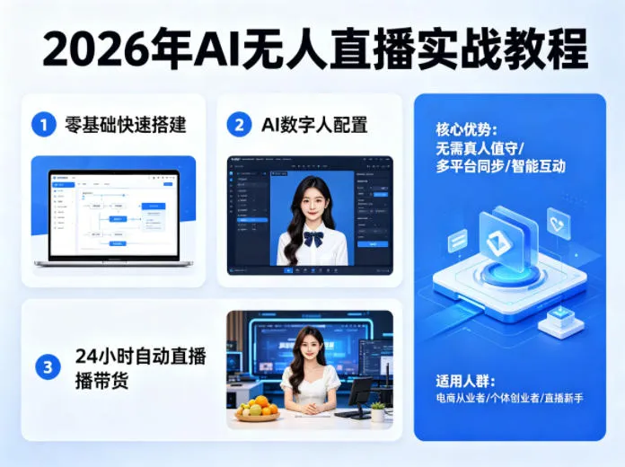 2026年AI无人直播实战教程，零基础也能快速搭建AI数字人无人直播间，实现24小时自动直播带货_摸鱼资源网