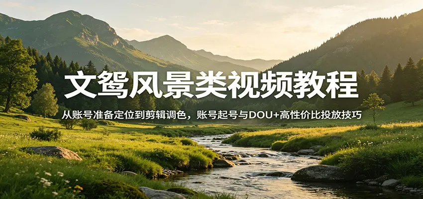 文鸳风景类视频教程：从账号准备定位到剪辑调色，账号起号与DOU+高性价比投放技巧_摸鱼资源网