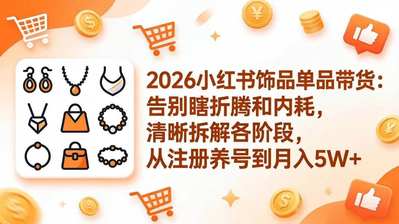 （17861期）2026小红书饰品单品带货：告别瞎折腾和内耗，清晰拆解各阶段，从注册养号到月入5W+_摸鱼资源网