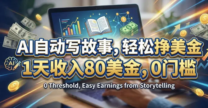 AI自动写故事，轻松挣美刀，1天收入80刀，0门槛_摸鱼资源网