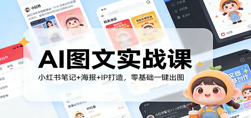 AI图文实战课：小红书笔记+海报+IP打造，零基础一键出图_摸鱼资源网