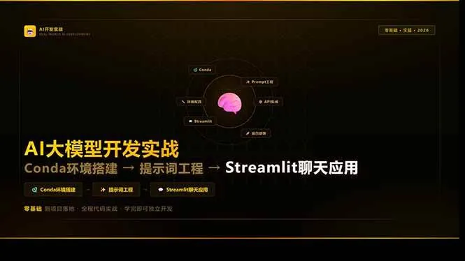（17723期）AI大模型开发实战：Conda环境搭建→提示词工程→Streamlit聊天应用，零基础到项目落地_摸鱼资源网