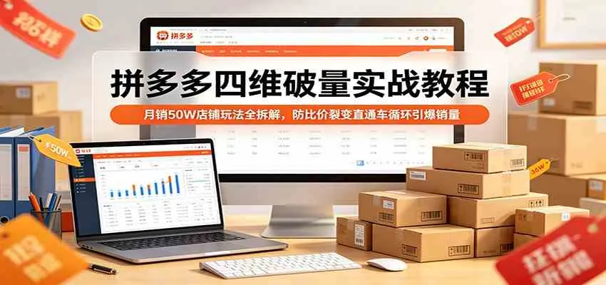 拼多多四维破量实战教程：月销50W店铺玩法全拆解，防比价裂变直通车循环引爆销量_摸鱼资源网