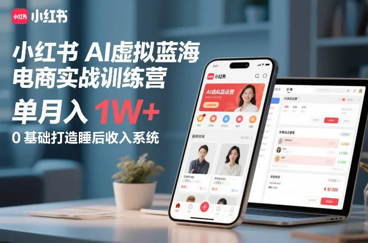 小红书AI虚拟蓝海电商实战训练营，单月入1W+，0基础打造睡后收入系统（更新）_摸鱼资源网