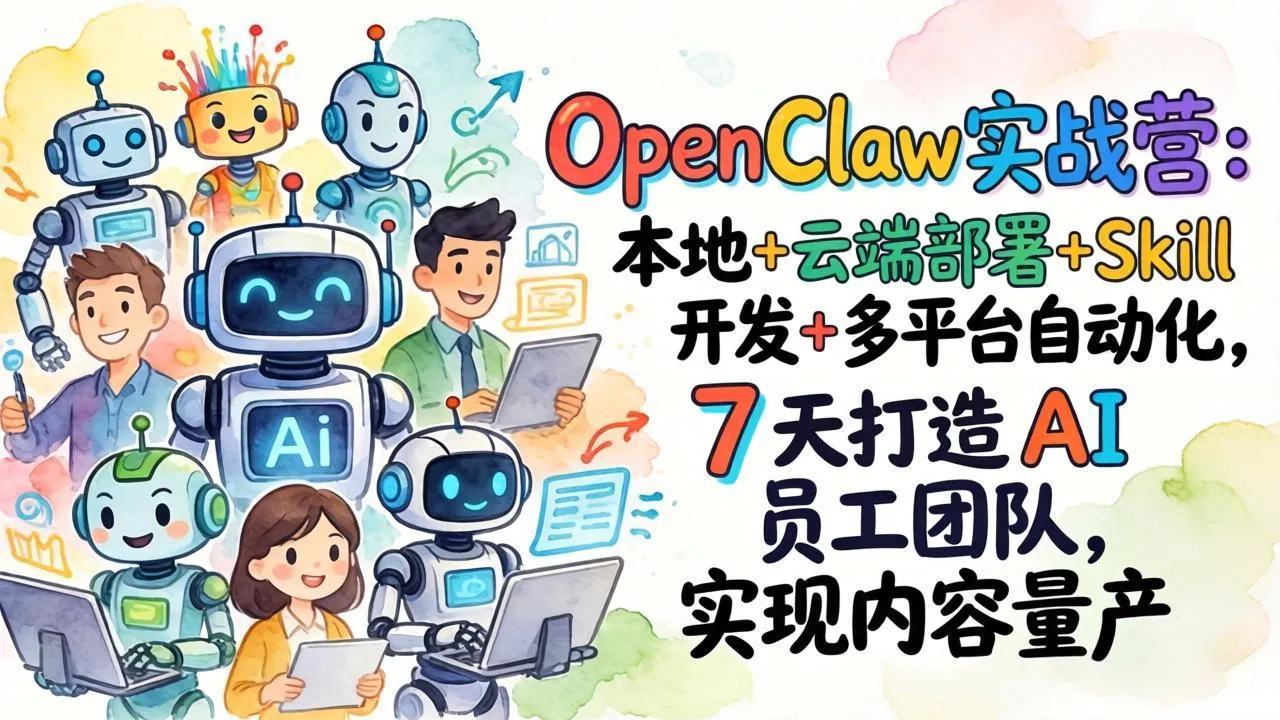 OpenClaw实战营：本地+云端部署+Skill开发+多平台自动化，7 天打造 AI 员工团队，实现内容量产_摸鱼资源网