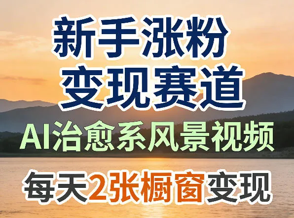AI治愈系风景视频，新手涨粉变现赛道，橱窗变现每天2张，副业必备_摸鱼资源网