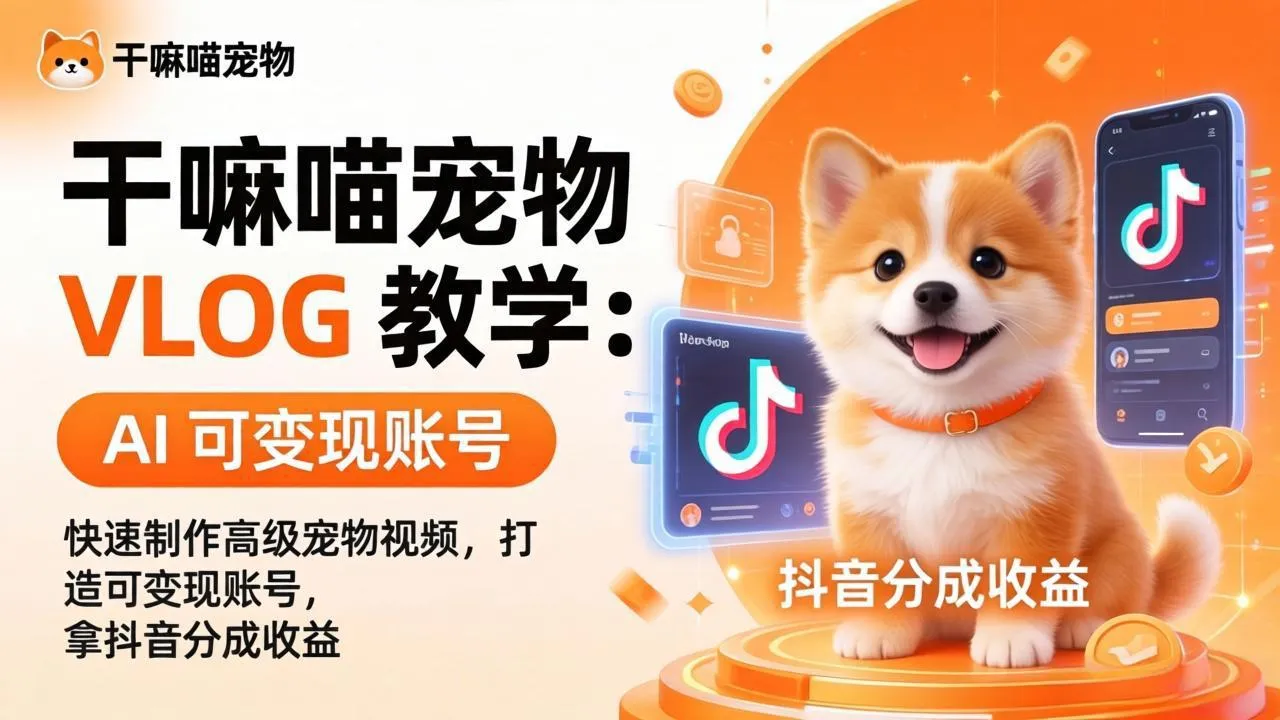 干嘛喵宠物 VLOG 教学：AI 快速制作高级宠物视频，打造可变现账号，拿抖音分成收益_摸鱼资源网