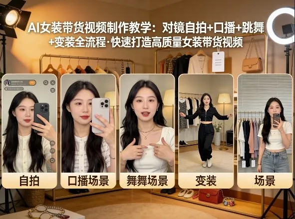 AI女装带货视频制作教学，对镜自拍、口播、跳舞、变装全流程，快速打造高质量女装带货视频_摸鱼资源网