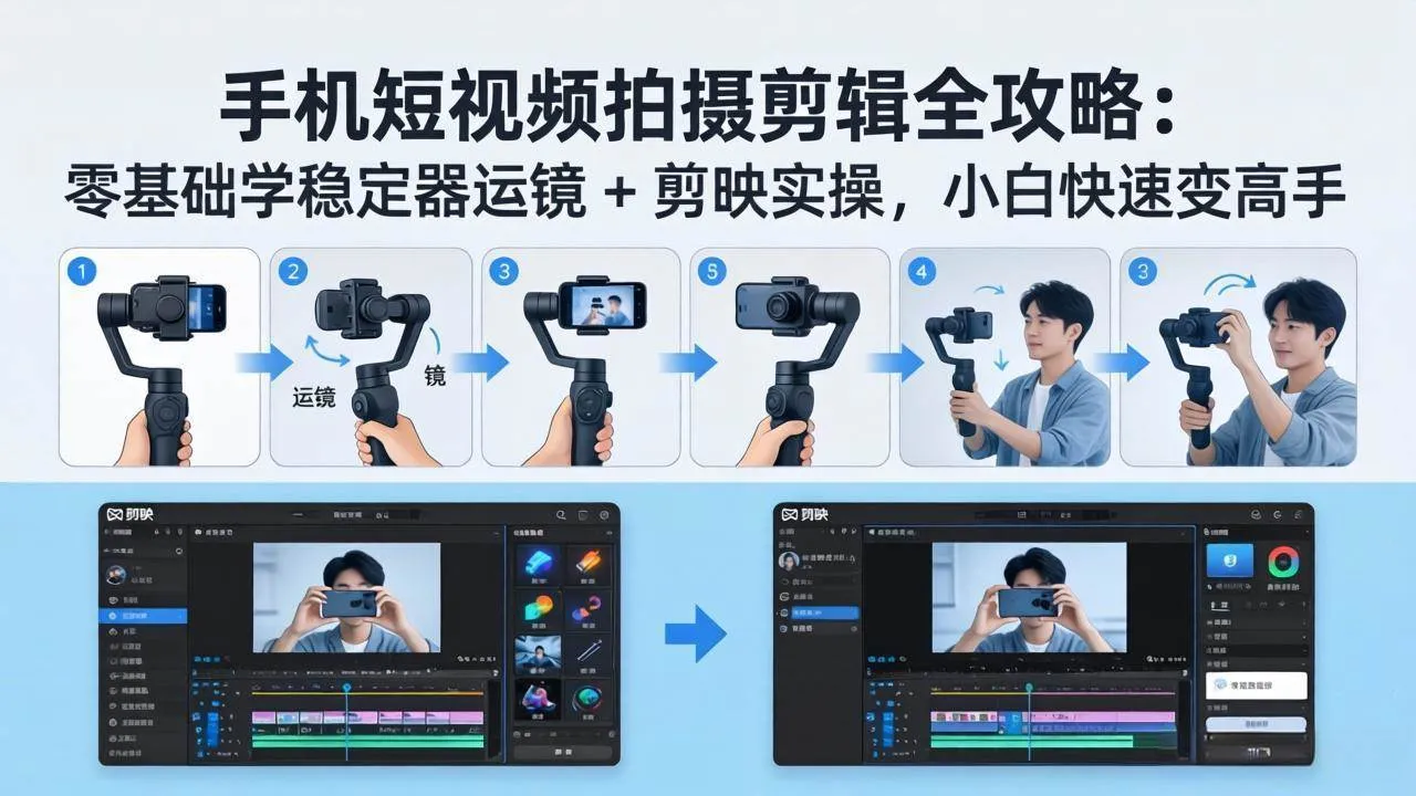 （18003期）手机短视频拍摄剪辑全攻略：零基础学稳定器运镜 + 剪映实操，小白快速变高手_摸鱼资源网