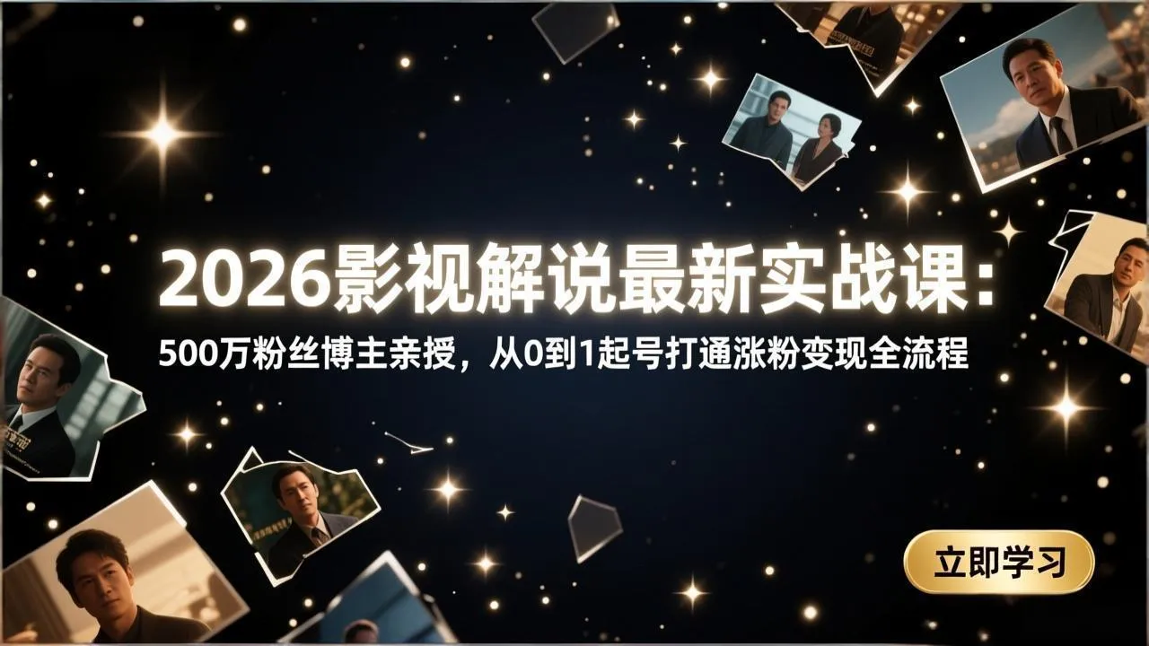 2026影视解说最新实战课：500万粉丝博主亲授，从0到1起号打通涨粉变现全流程_摸鱼资源网