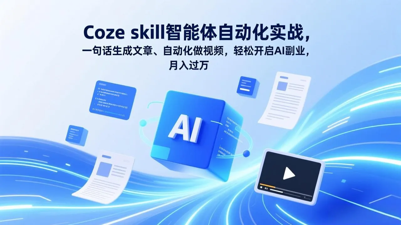 Coze skill智能体自动化实战，一句话生成文章、自动化做视频，轻松开启AI副业，月入过万_摸鱼资源网